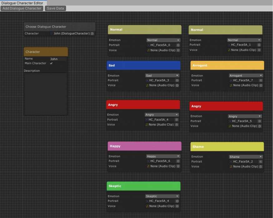 Image of a characters dialogue modes based on a sticky notes design