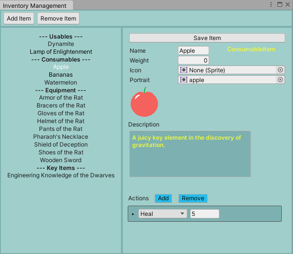 Image of an editor for an inventory system